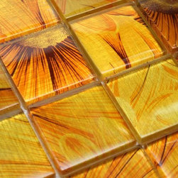 Glossy Sun Flower Square Glass Mosaic Tiles - Home Accessories & Decor