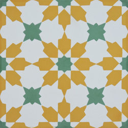 Moroccan Mosaic and Tile House - Ahfir Handmade Cement Tile, Yellow/Green, Sample - Wall And Floor Tile