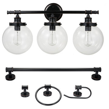 Milan 5-Piece Oil Rubbed Bronze All-In-One Bathroom Hardware 3-Light Fixture