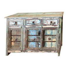 Mogulinterior - Consigned Antique Sideboard Wood Console Rustic Distressed Blue Chest Buffet - Dressers