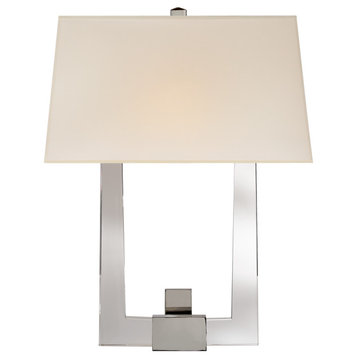 Edwin Double Arm Sconce in Crystal and Polished Nickel with Silk Shade