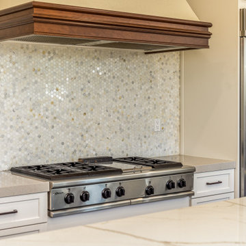Gas Cooking Range and Hood with Cherrywood Molding in Encinitas Kitchen Remodel