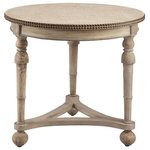 ELK - Stein World Wyeth Accent Table in Antique Cream and Double Brass Finish 13587 - Round accent table in antique cream water-based finish. Oatmeal linen fabric top with double brass finish nail head design around top edge. Tri-pod stretcher base with classic turned legs.