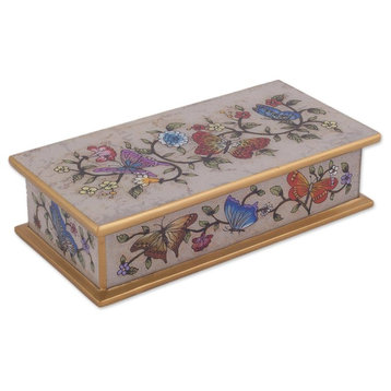Novica Butterfly Jubilee, Bone Reverse-Painted Glass Decorative Box