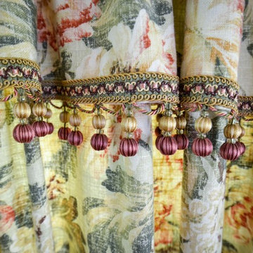 Draperies with valance an tassel trim