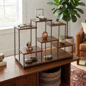 Brown Wood Step Shape Table Top Curio Display Easel Stand ws3498