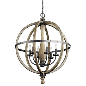Farmhouse Six Light Chandelier in Distressed Antique Gray Finish - Chandelier