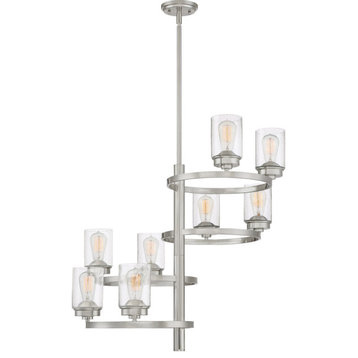 Evolution 8 Light Brushed Nickel And Clear Seedy Glass Chandelier