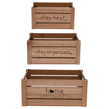 Addie Joy Stay Neat Wood Storage Crate Organizer Set of 3 - Brown