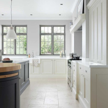 In-frame, Beaded, Shaker Kitchen painted Porcelain and Slate Blue.