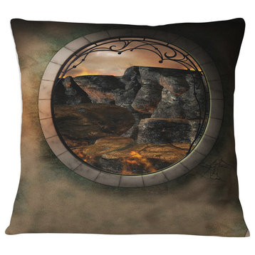 Brown Fantasy Landscape with Frame Photography Throw Pillow, 16"x16"