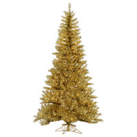 Vickerman Tinsel Tree, Tree: Gold/Silver, Lights: Clear, 9'
