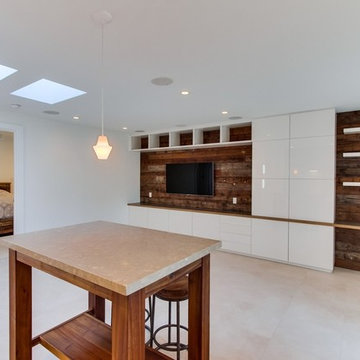 Cabinetry with re-purposed wood paneling