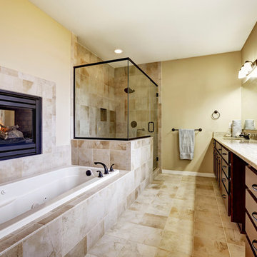 Marble Bathroom with Fireplace