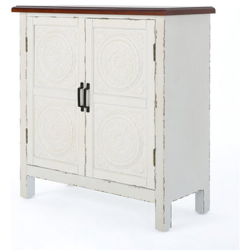 GDF Studio Aliana Shabby Painted Accent Cabinet, Distressed White/Brown
