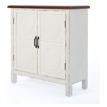GDF Studio Aliana Shabby Painted Accent Cabinet, Distressed White/Brown