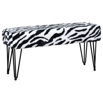 Zebra Faux Fur Bench, 46''x16''x22''