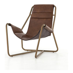Vera Mid-Century Brown Leather Lounge Chair - Brass - Armchairs And Accent Chairs