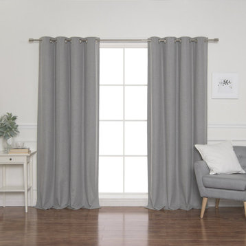 Linen Look Grommet Blackout Curtains with Coating, Grey, 52"x84"