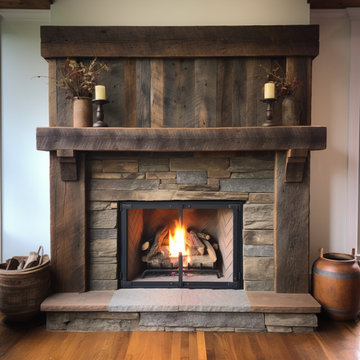 Wood Beam fireplace Mantels with Wooden Legs