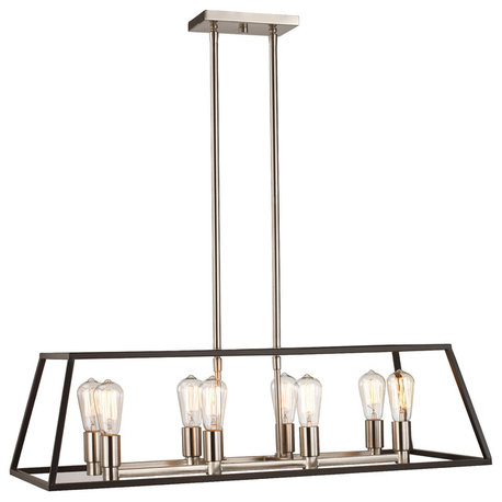 8 Light Pendant in Black + Brushed Nickel