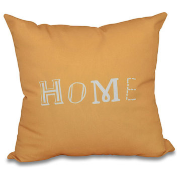 16"x16" Home, Word Print Pillow, Yellow