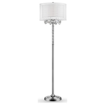 63" Steel Three Light Candelabra Floor Lamp With White Drum Shade