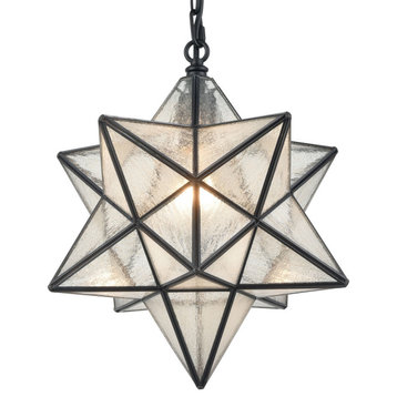 Moravian Star Pendant Light Star Glass Lights With Chain, Seeded Glass, 14"