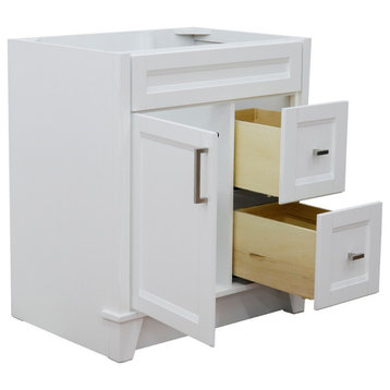 30" Single Sink Vanity, White Finish- Cabinet Only