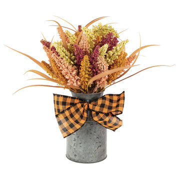 18" Autumn Harvest Tabletop Canister Decoration with Artificial Fall Foliage