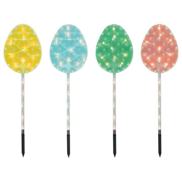 4ct Pastel Easter Egg Pathway Marker Lawn Stakes, Clear Lights