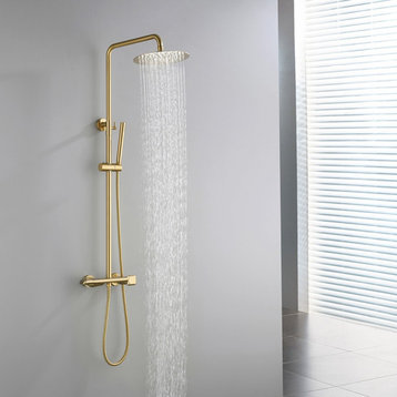 Modern Luxury Exposed Shower System Rainfall Shower Head Brushed Gold
