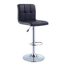 Powell Furniture - Quilted Faux Leather and Chrome Adjustable Height Bar Stool, Black - Bar Stools and Counter Stools