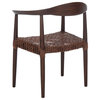 Juneau Leather Woven Accent Chair, Walnut/Brown