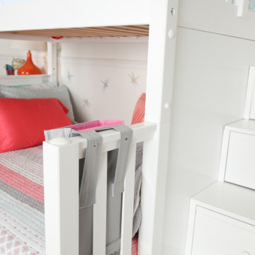 White Twin over Full Bunk Bed with Stairs, Slide and Storage