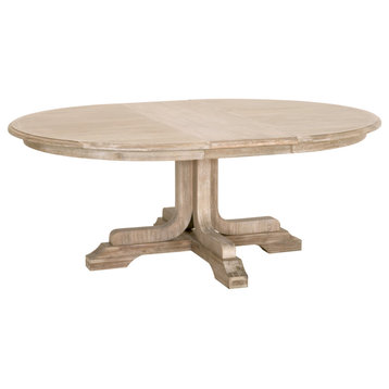 60-77" Round to Oval Extendable Dining Table Solid Acacia