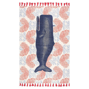 Flatweave Cotton Fabled Whale Area Rug, Multi, 4'x6'