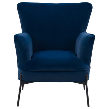 CorLiving Elwood Velvet Upholstered Wingback Accent Chair, Blue