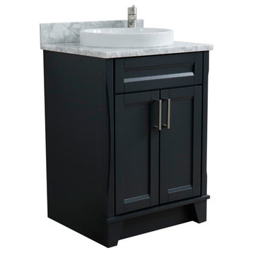 25" Single Sink Vanity, Dark Gray Finish With White Carrara Marble