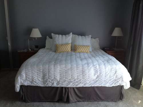 how to dress up my master bedroom! (gray & yellow)