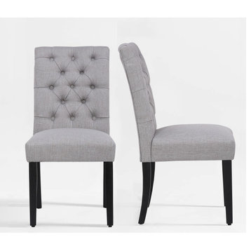 WestinTrends 2PC Upholstered Button Tufted Kitchen Side Chair Set, Parsons Chair, Gray