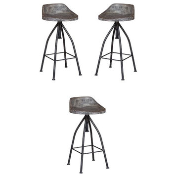 Home Square Wooden Bar Stool with Hand Carved Seat in Gray - Set of 3