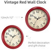 Wall Clock, 12" Red Wall Clocks Battery Operated, Kitchen Vintage Clocks
