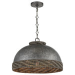 Savoy House - Tripoli 1-Light Mottled Zinc With Gray Rattan Pendant - The Tripoli Collection offers an industrial vibe from the Mottled Zinc dome softened by Gray rattan trim for an organic touch. Measuring 193/4" wide x 13" high, this single-light pendant provides ample illumination from three 60-watt Edison-base bulbs.