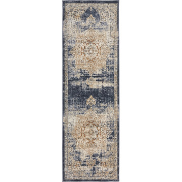 Rug Unique Loom Chateau Beige/Navy Blue Runner 2'2x6'7