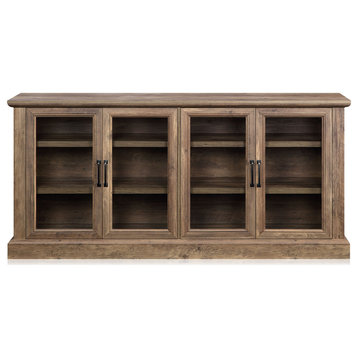 70" Rustic Wood Sideboard Stand 4 Doors Buffet Cabinet, Rustic Oak