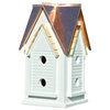 Victorian Mansion Bird House, White With Bright Copper Roof
