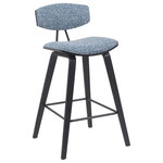 Armen Living - Fox Swivel Counter Height Bar Stool With Speckled Blue and Black - Whether drawn up to a sleek kitchen island or rounding out your home bar with a perfect perch, the Fox Stool Collection delivers versatile seating with timeless modern style. This mid-century-inspired stool features a gently curved back and padded seat, designed with high-density foam for lasting comfort during long meals or casual lounging. The medium-high back provides just the right amount of support while promoting healthy posture. Framed in durable layered hardwood and paired with a powder-coated steel footrest, each stool balances style and function with ease. Upholstery options now include rich vegan leather or soft-touch performance fabric in a variety of finishes ' including speckled textures in brown and blue, and smooth woven fabrics in white, light blue, and grey. Frame finishes range from walnut and black brushed wood to patterned oak, giving you flexibility to match your aesthetic. Whether you lean classic, Scandinavian, or contemporary, the Fox stool adapts seamlessly to your space. Choose from counter height or bar height to suit your kitchen island, breakfast nook, dining area, or home bar. With its clean lines and supportive construction, Fox is built to elevate your space ' and built to last.
