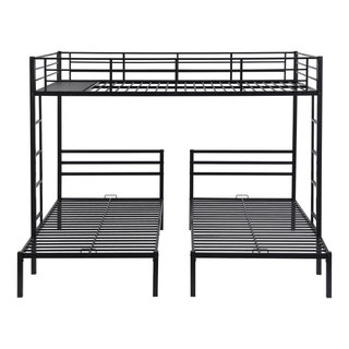 Gewnee Metal Full Over Twin&Twin Bunk Bed with Built-in Shelf in Black ...