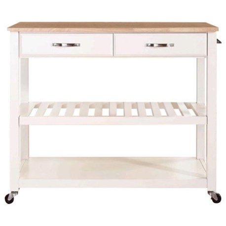 Bowery Hill 2-Drawer Wood Kitchen Cart Island in White/Natural